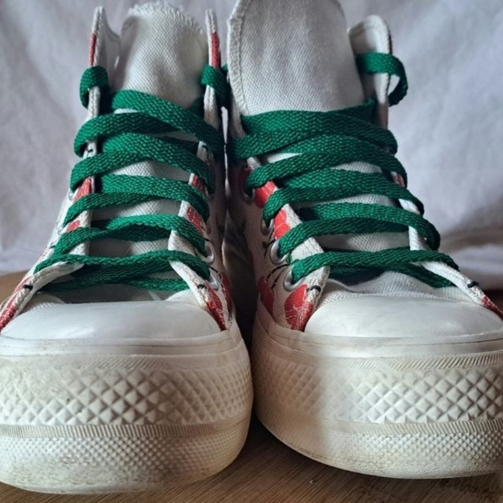 Stylish Green and Red High-Top Sneakers